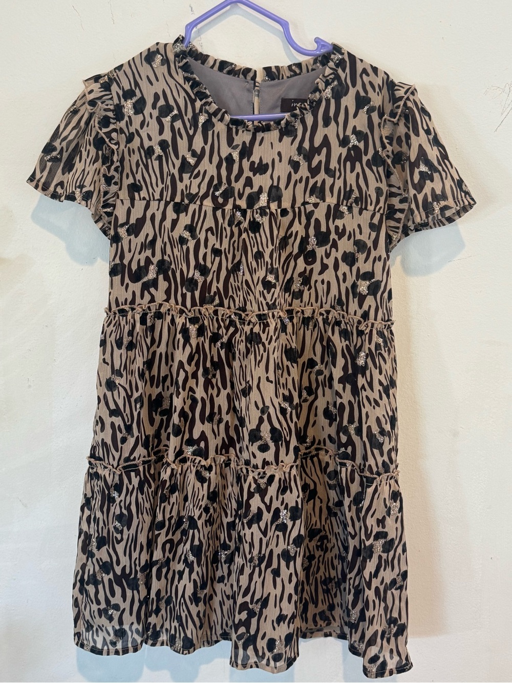 Imoga Beige Tiered Dress with Black Animal Print